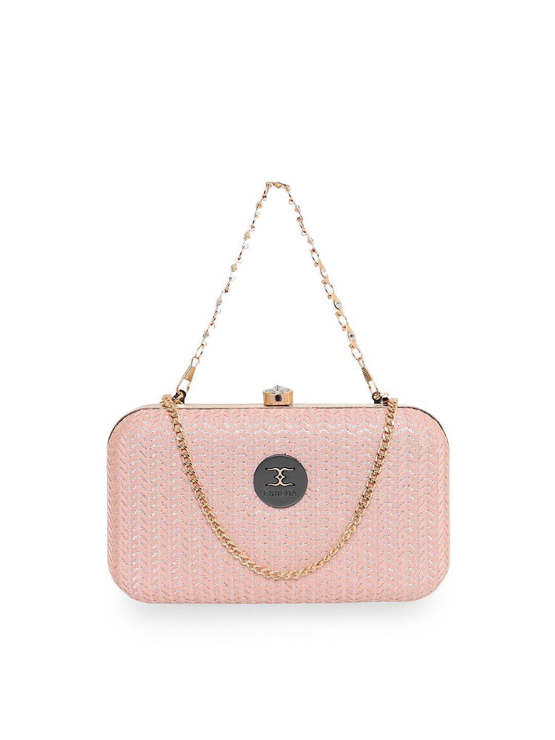 esbeda peach-coloured & gold-toned textured box clutch