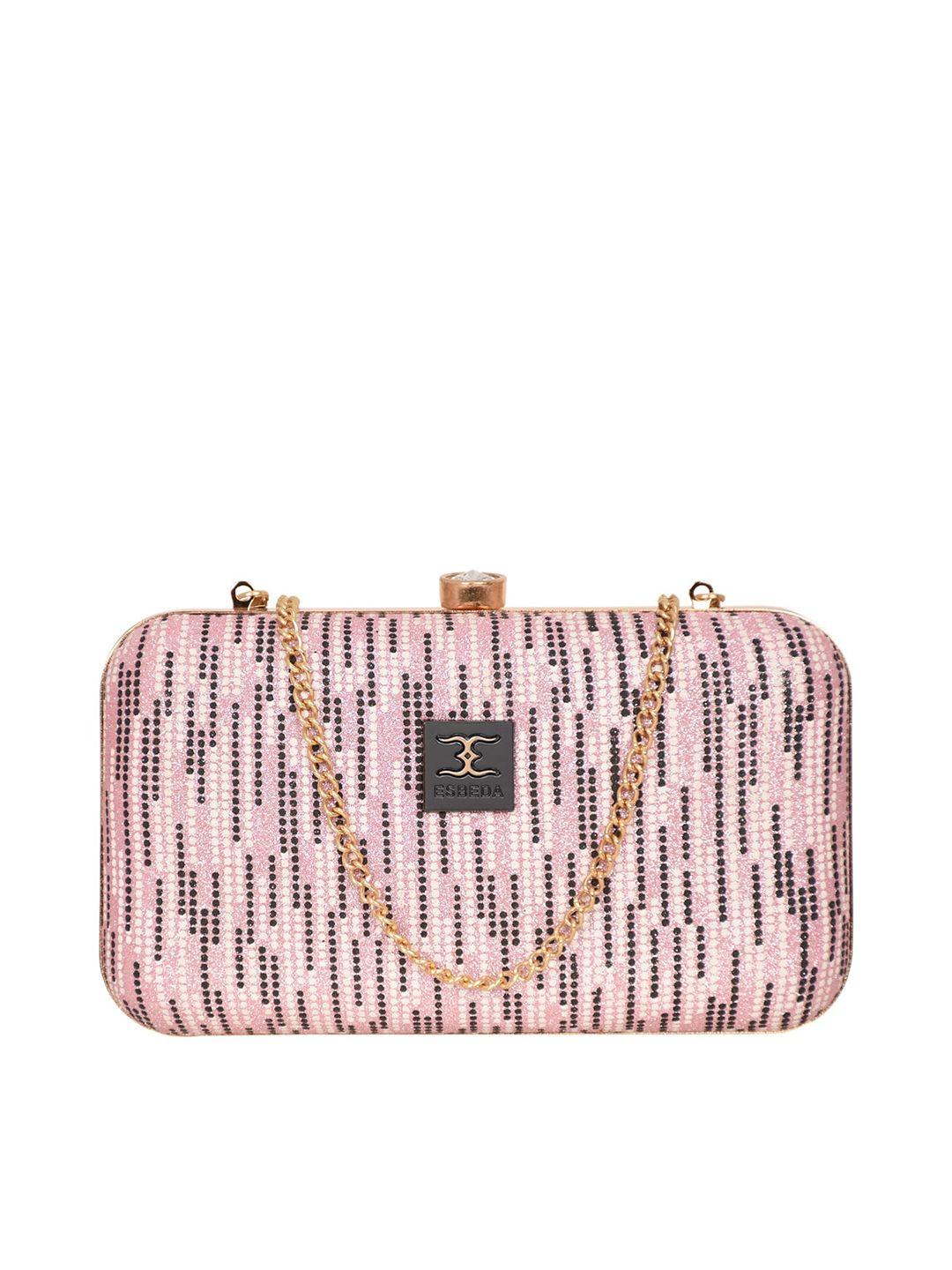 esbeda pink & black textured embellished box clutch