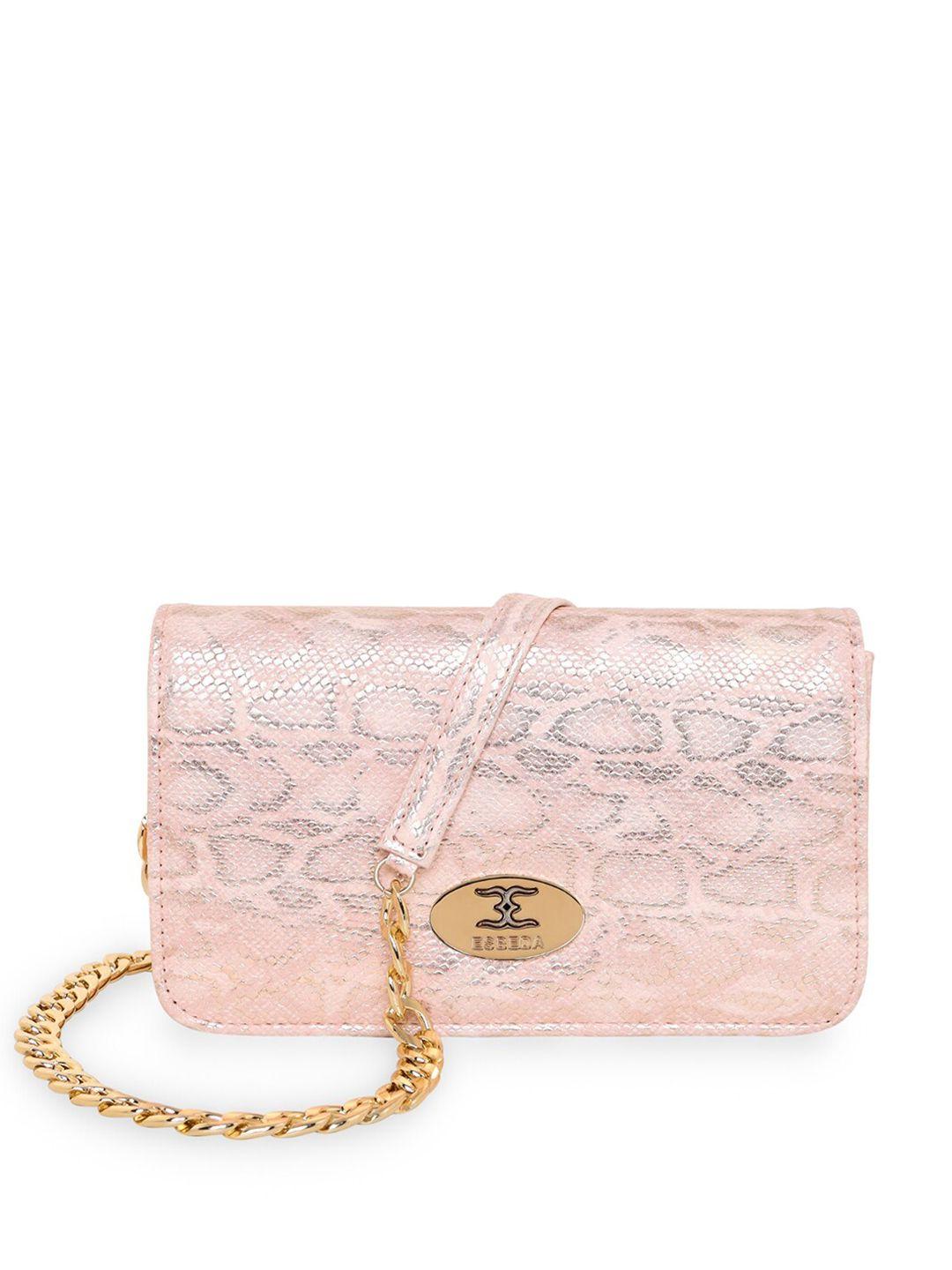 esbeda pink textured box shine clutch