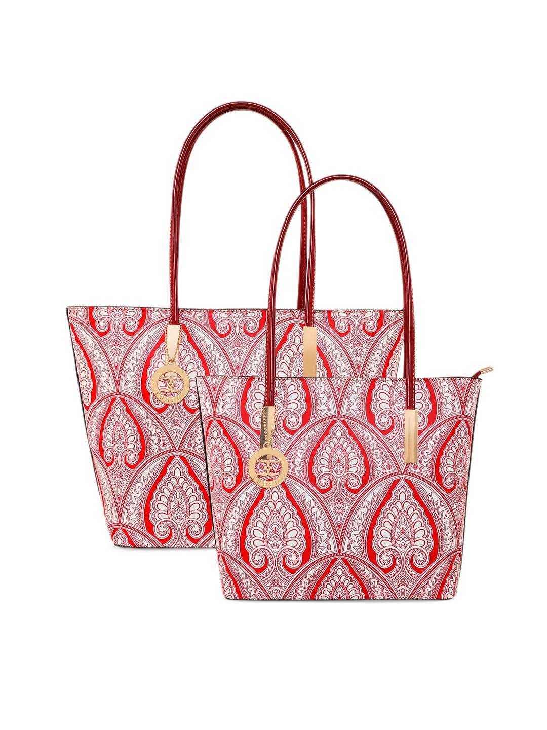 esbeda red ethnic motifs printed pu structured handheld bag