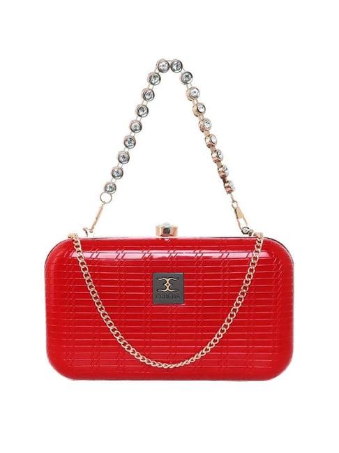 esbeda red textured minaudiere clutch