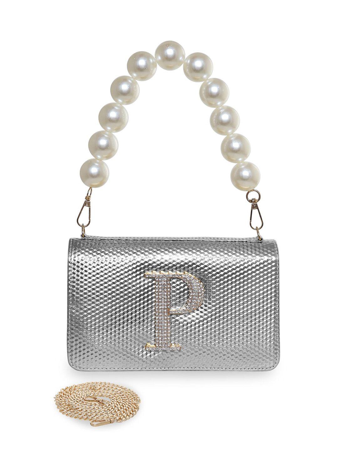 esbeda silver-toned embellished pu structured sling bag