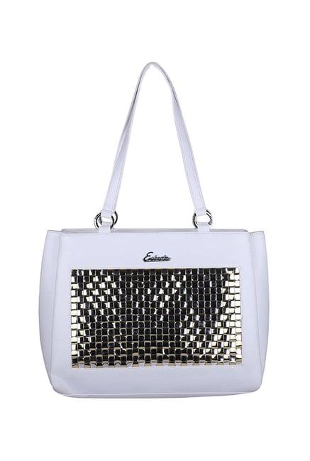 esbeda white & golden textured shoulder bag