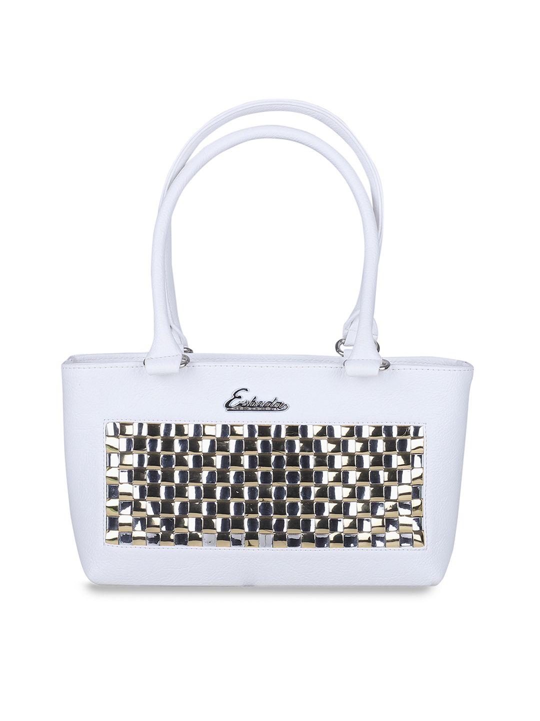 esbeda white & silver-toned self design shoulder bag