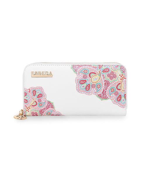 esbeda white mandala art design medium zip around wallet for women