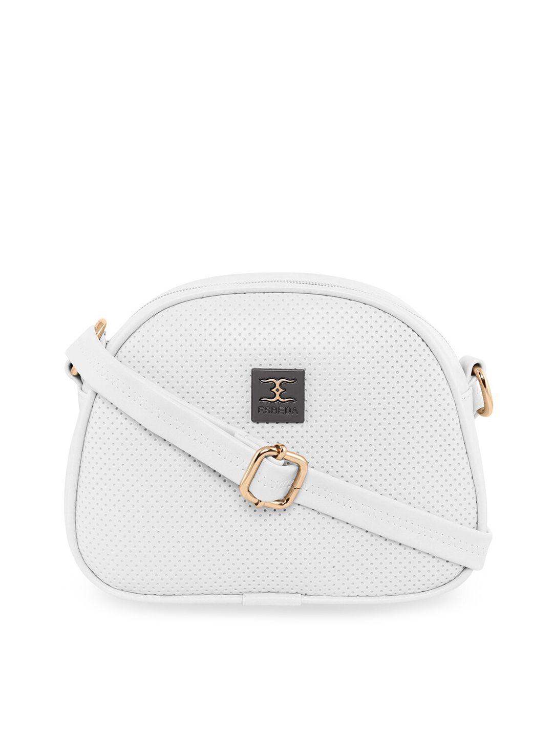 esbeda white quilted tiny dots textured sling bag for womens