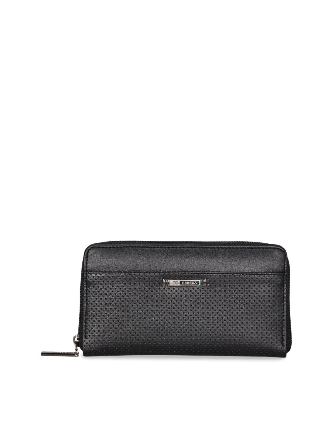 esbeda women black & assorted textured zip around wallet