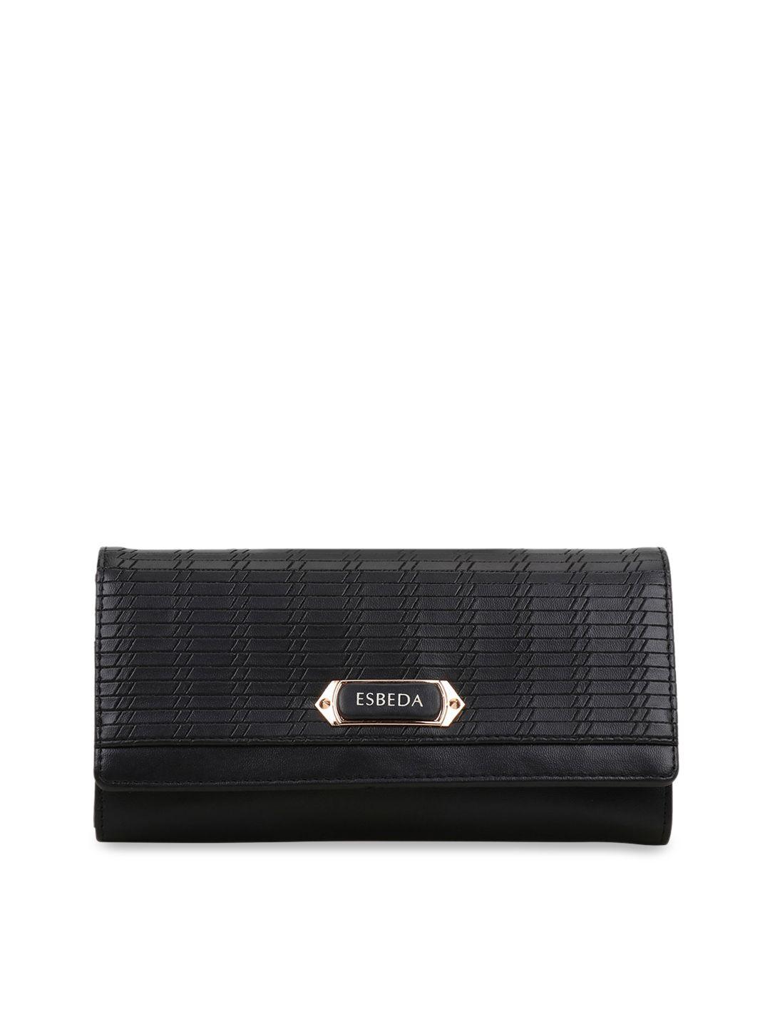 esbeda women black textured envelope wallet