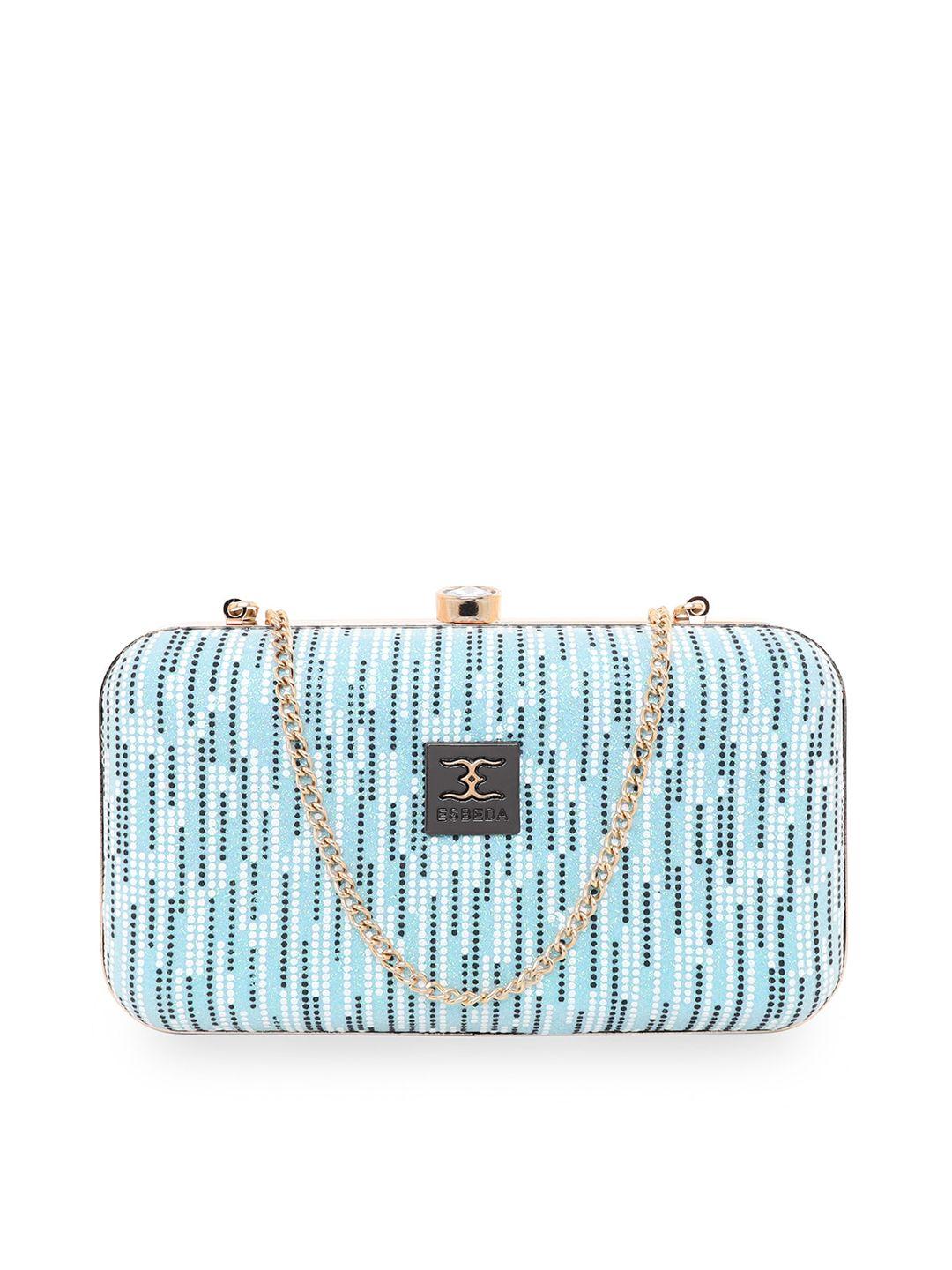 esbeda women blue printed glitter shine clutche