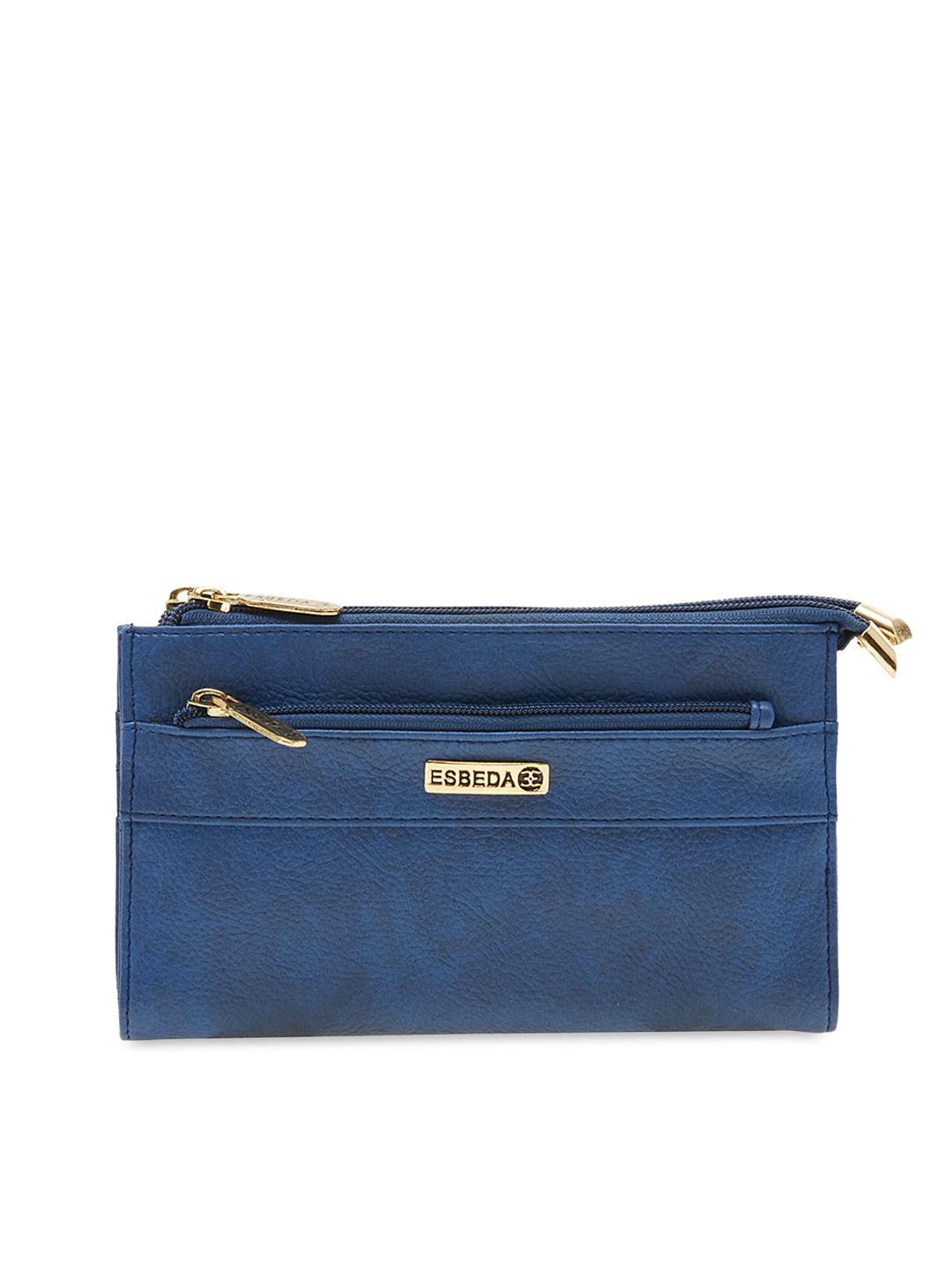 esbeda women blue solid two fold wallet