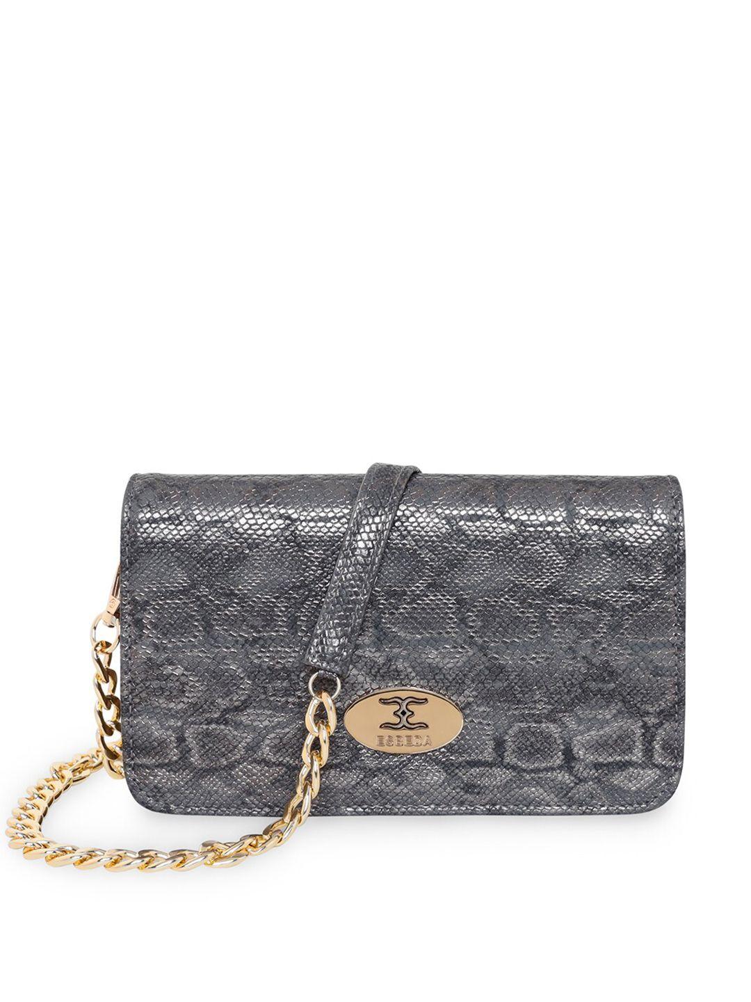 esbeda women grey & gold-toned printed box clutch