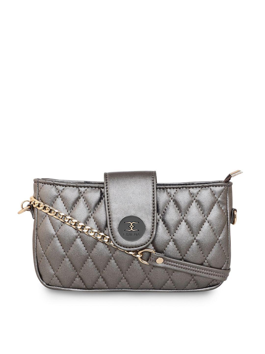 esbeda women gunmetal-toned textured structured sling bag with quilted