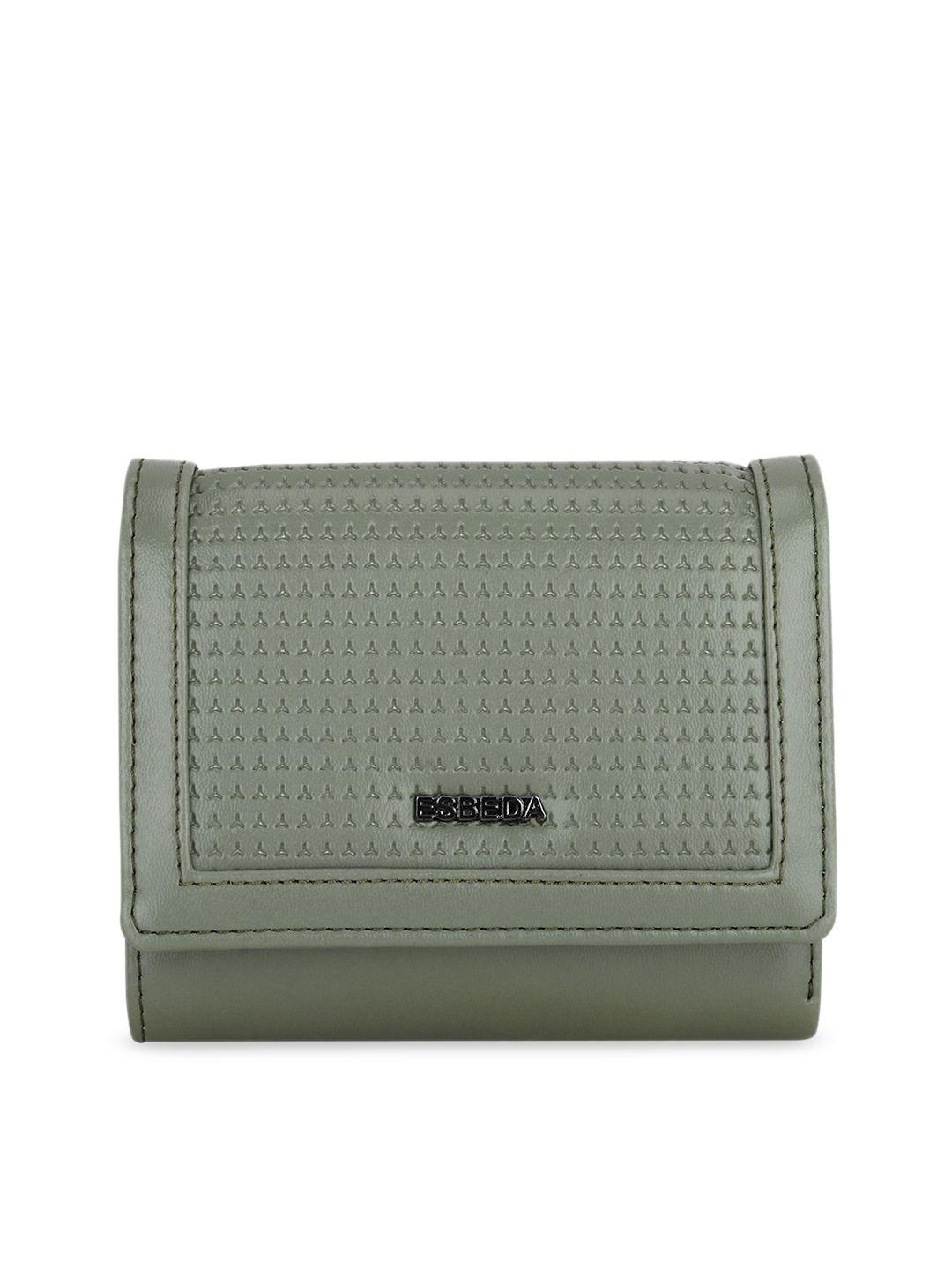 esbeda women olive green textured three fold wallet