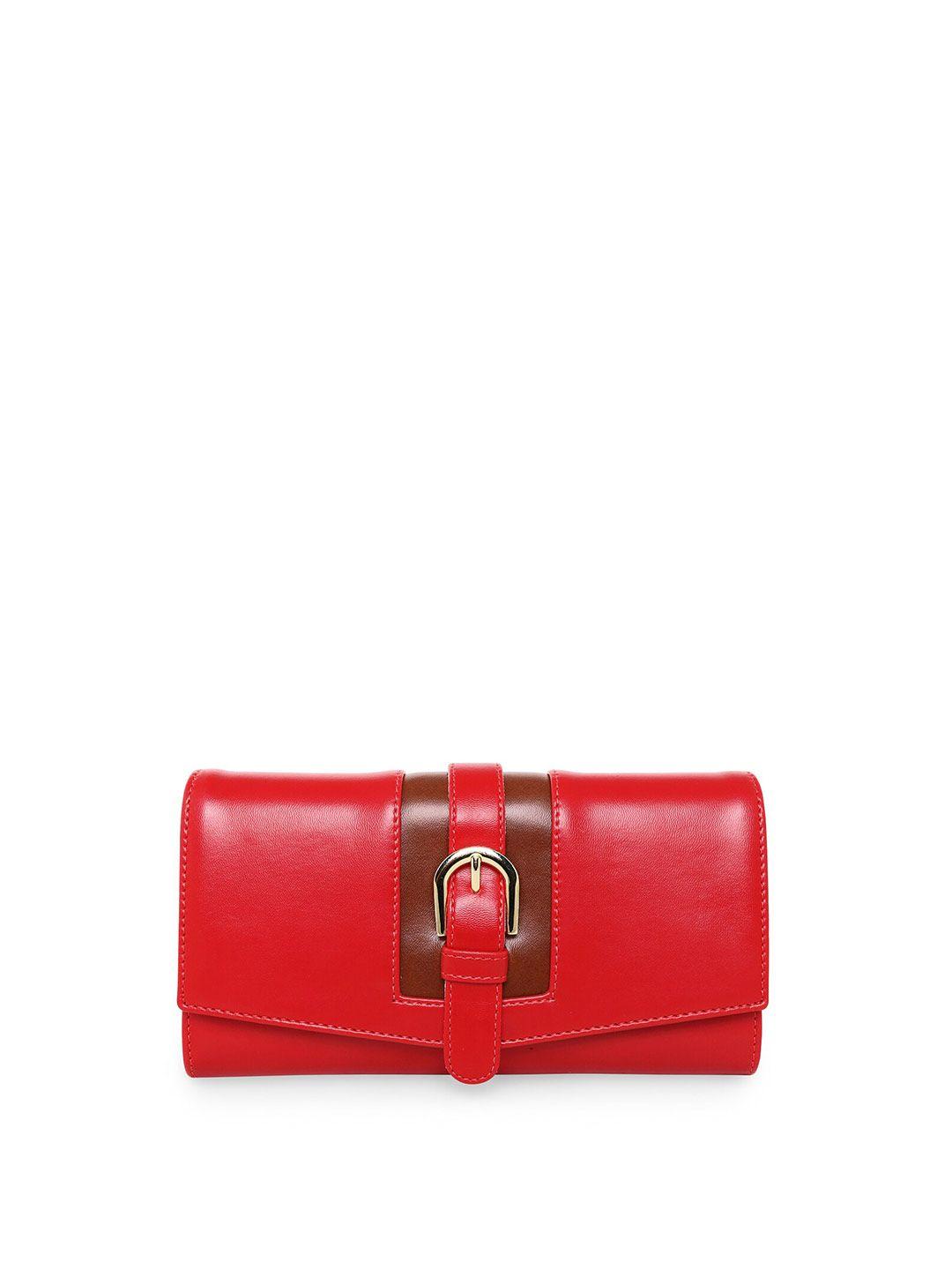 esbeda women red & black buckle detail pu two fold wallet