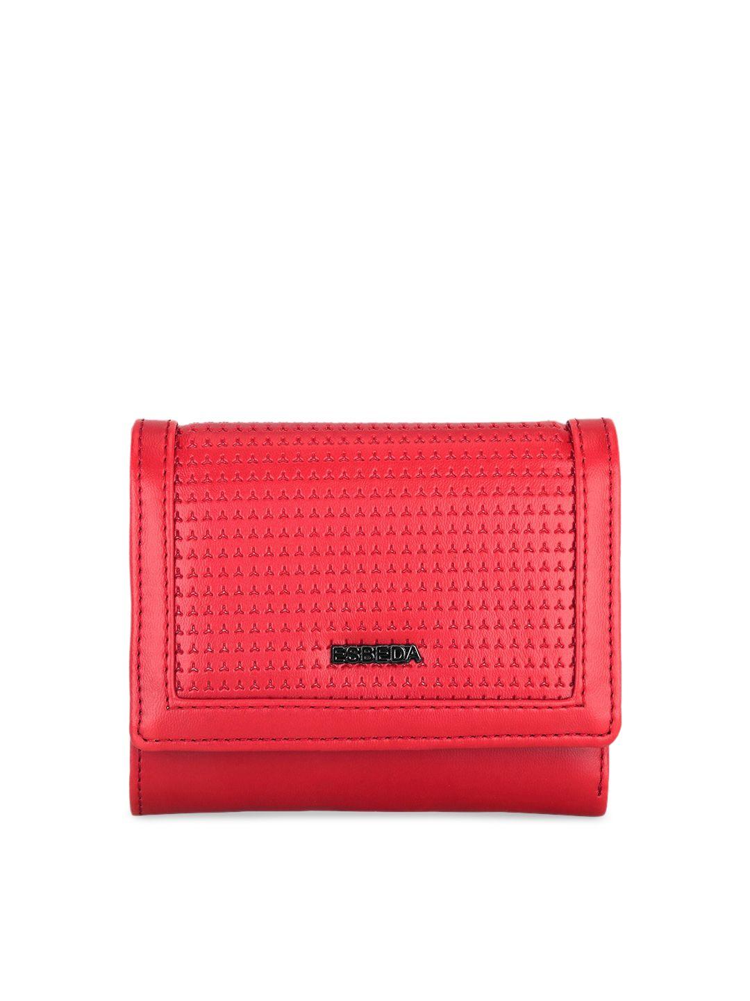 esbeda women red textured three fold wallet