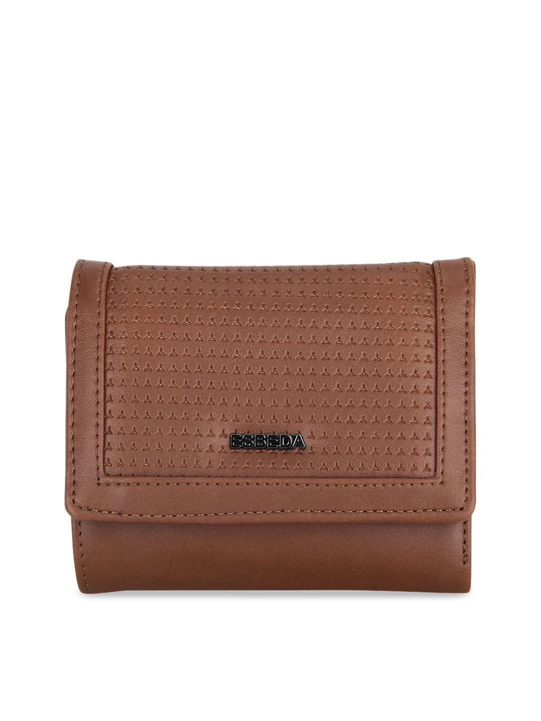 esbeda women tan brown textured three fold wallet