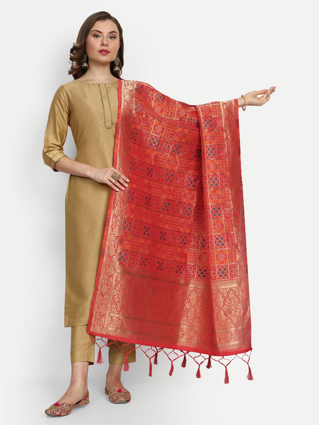escora bandhani woven design silk dupatta