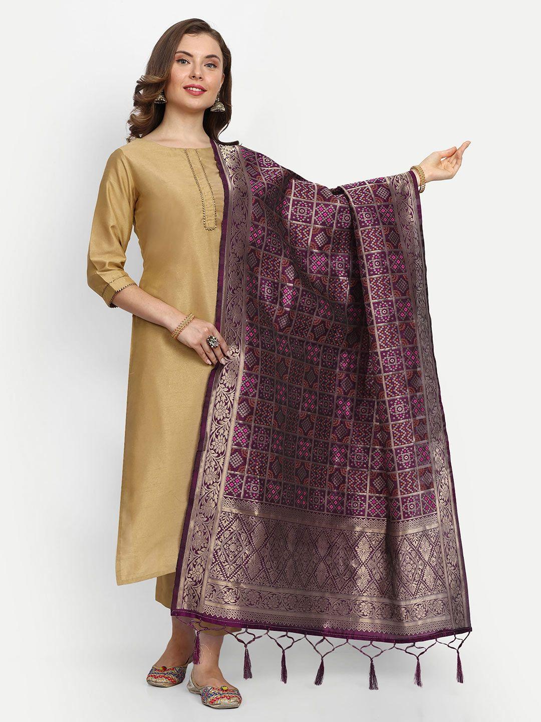 escora bandhani woven design silk dupatta