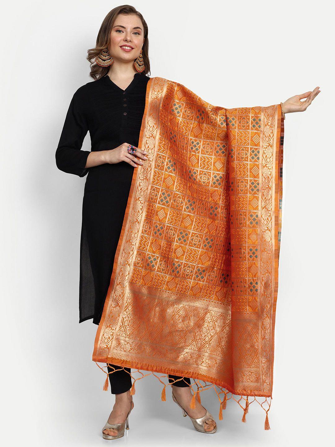 escora bandhani woven design tasselled bandhani silk dupatta