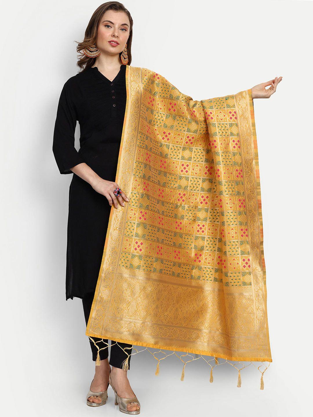 escora bandhani woven design tasselled bandhani silk dupatta