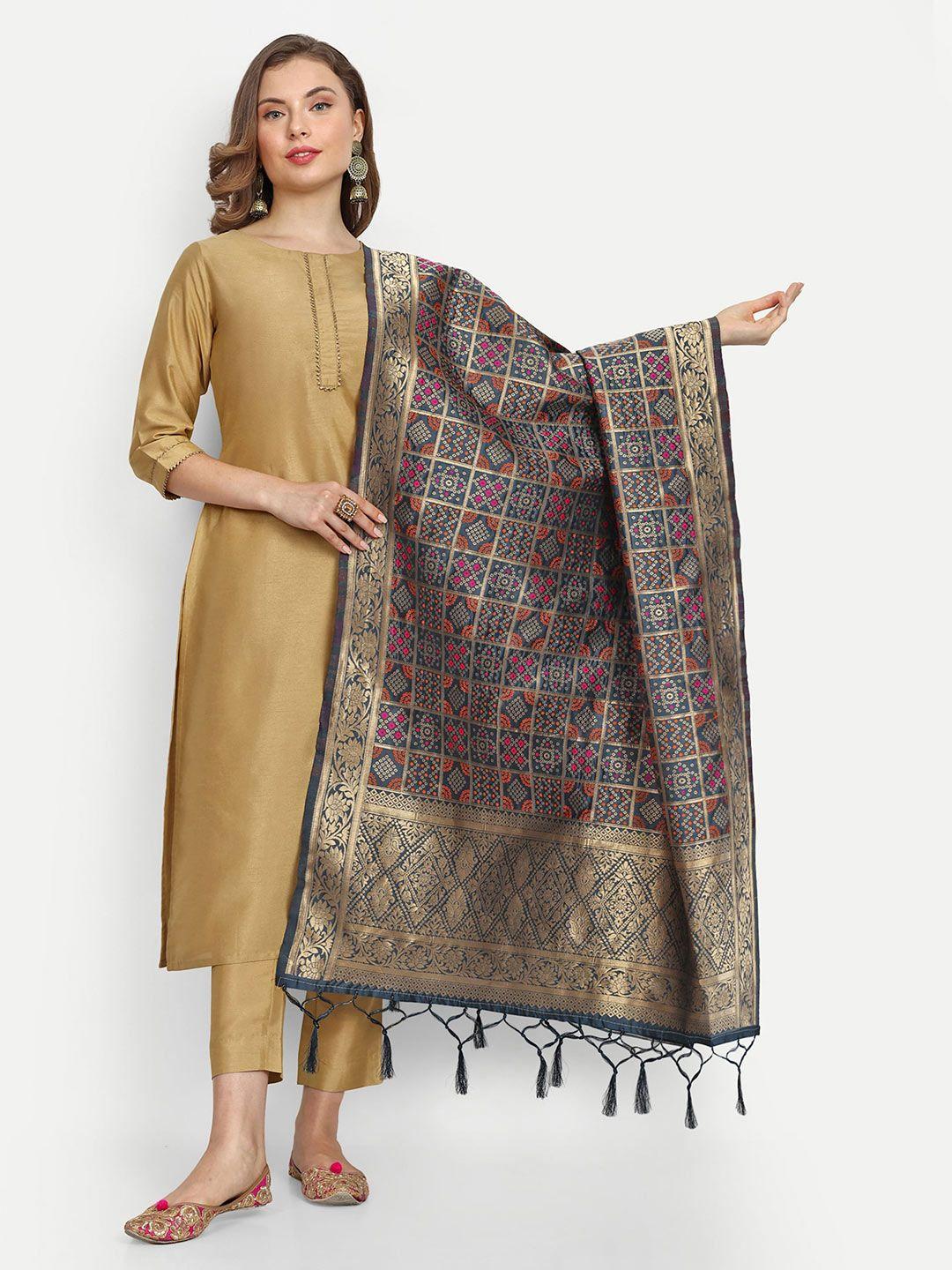 escora bandhani woven design tasselled bandhani silk dupatta