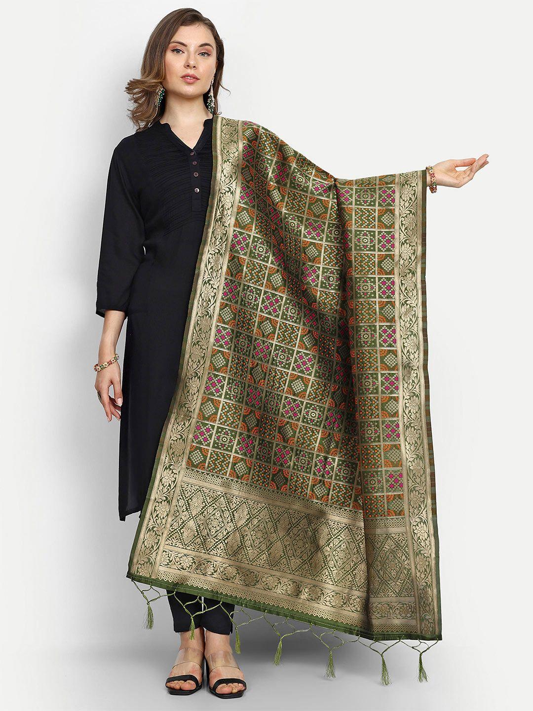 escora bandhani woven design tasselled bandhani silk dupatta