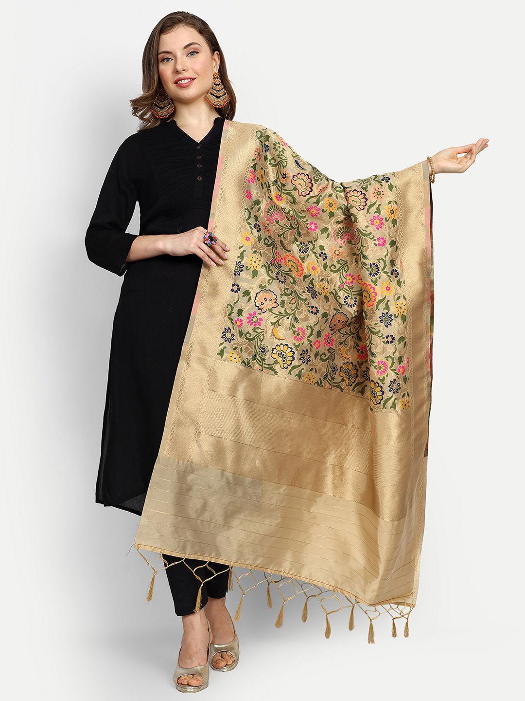 escora floral woven design zari silk dupatta