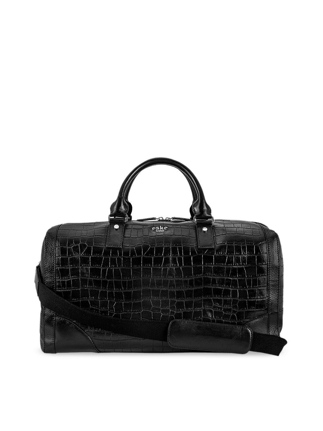 eske amedeo black crocodile textured leather duffle bag