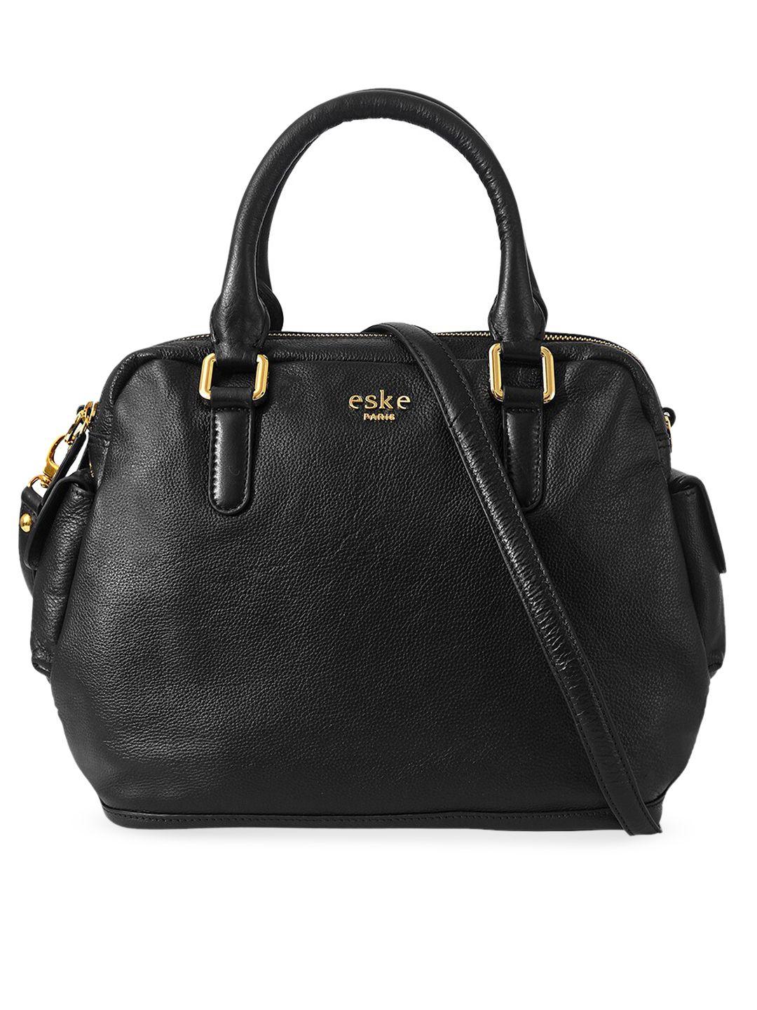 eske black leather structured handheld bag
