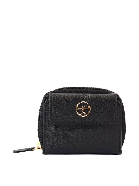 eske black solid zip around wallet for women
