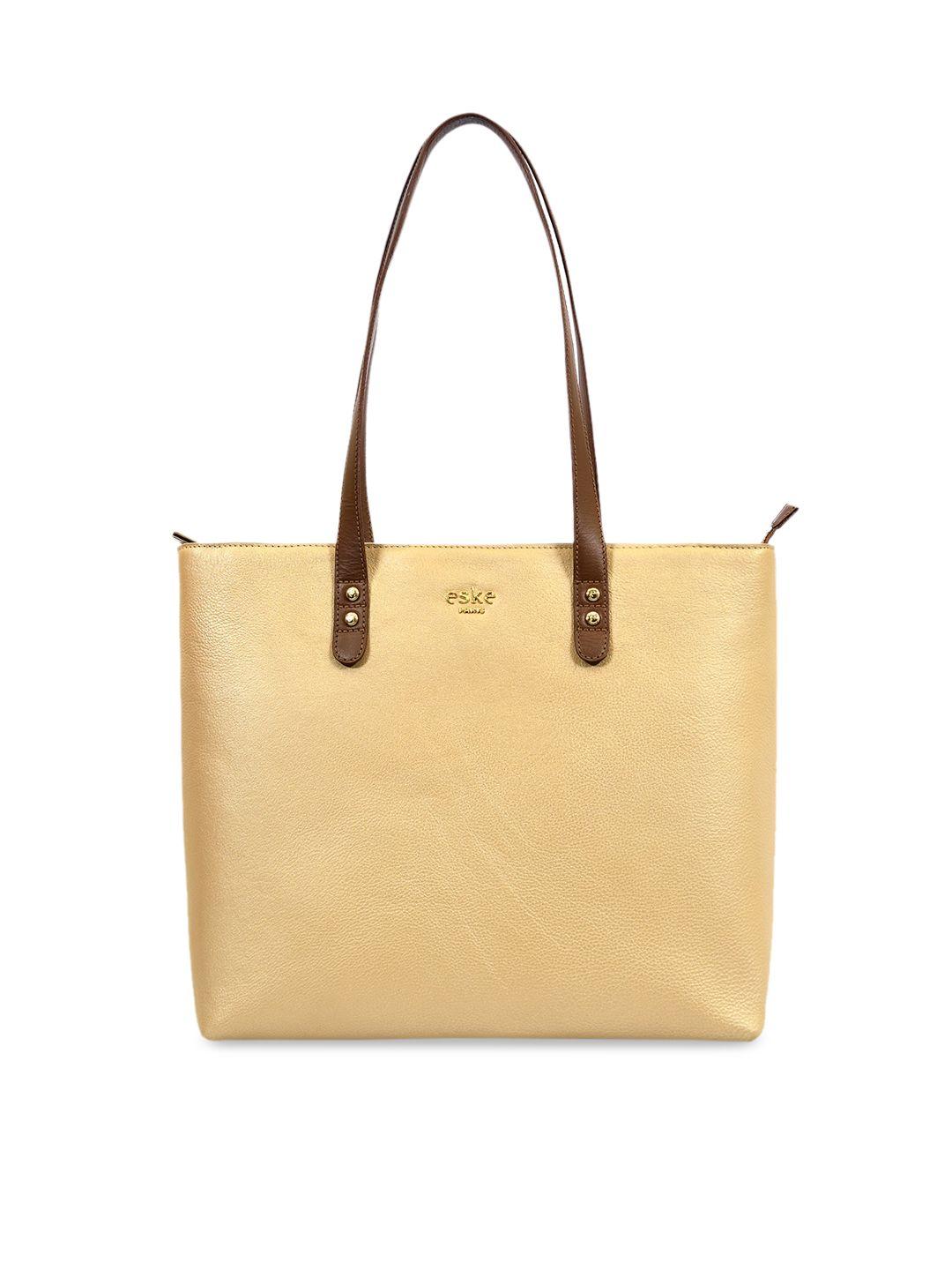 eske gold-toned solid shoulder leather bag