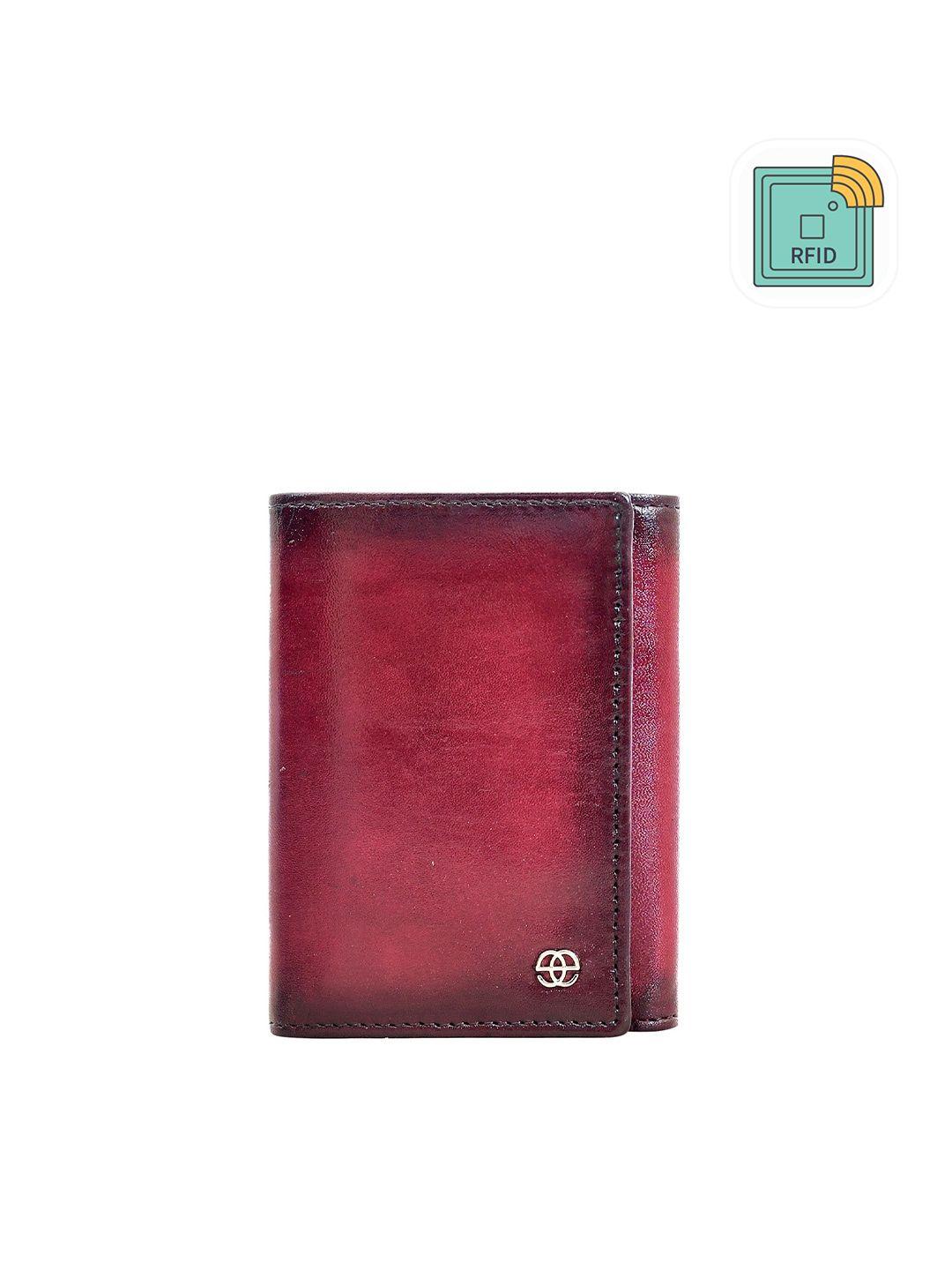 eske men maroon & black leather three fold wallet