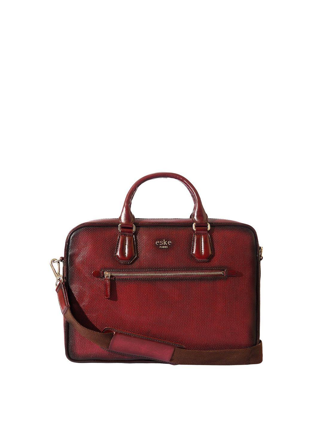 eske men maroon textured leather laptop bag