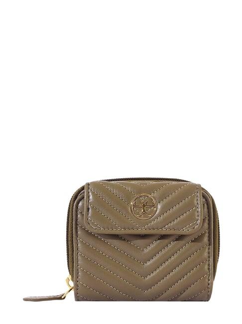 eske olive green quilted tri-fold wallet for women
