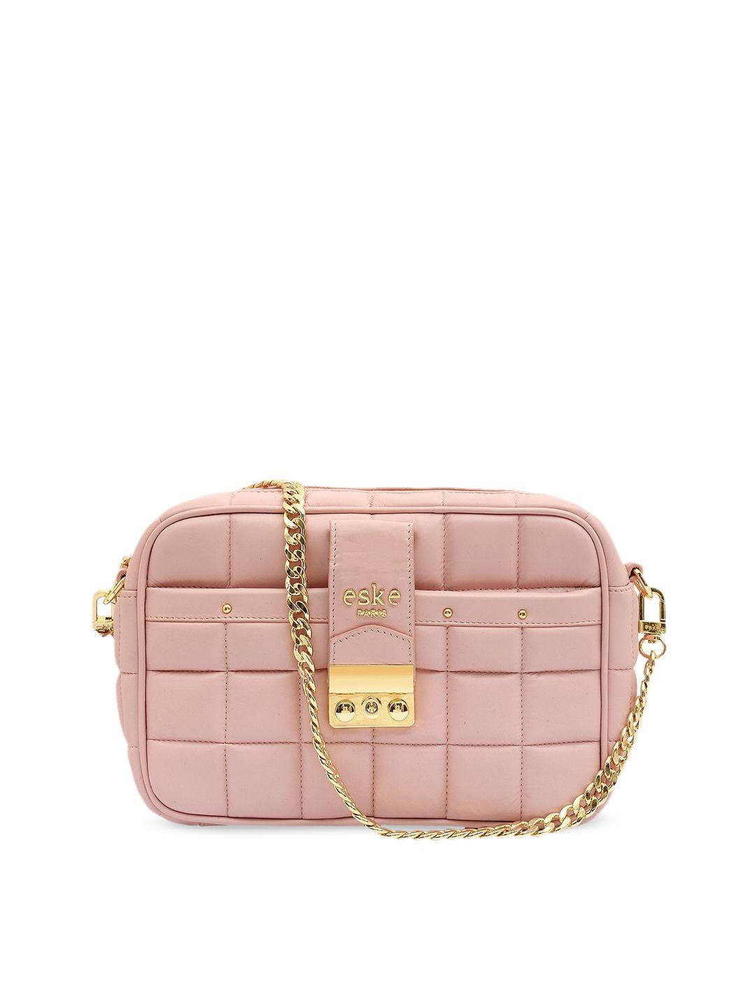 eske rose checked leather sling bag with quilted