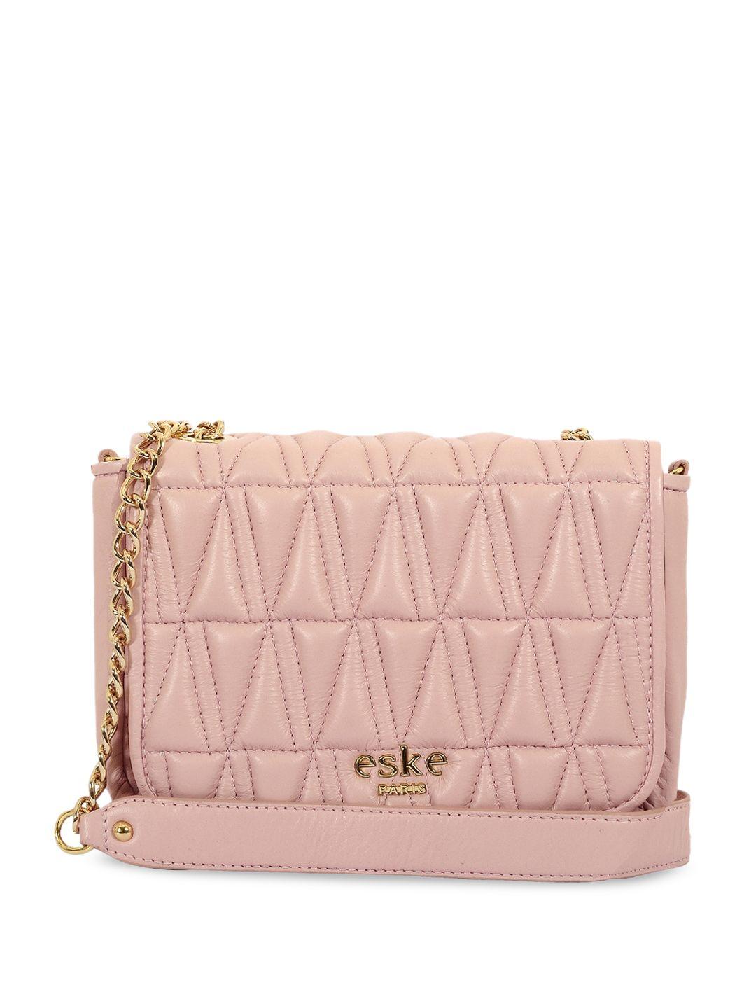 eske rose textured leather structured sling bag with quilted
