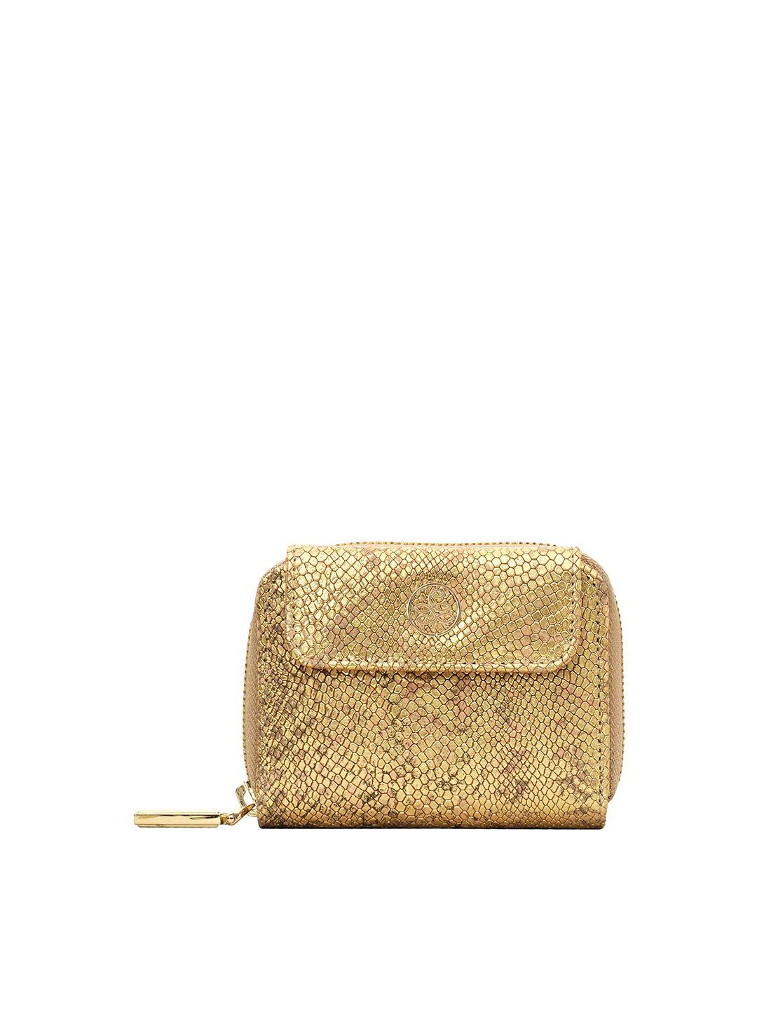 eske women gold-toned textured leather zip around wallet