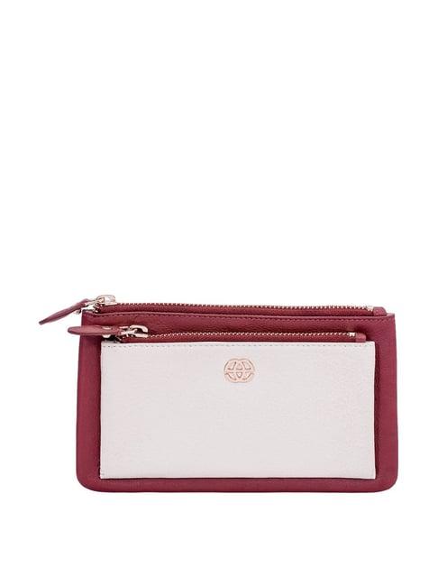 eske aleta maroon & white color block wallet for women