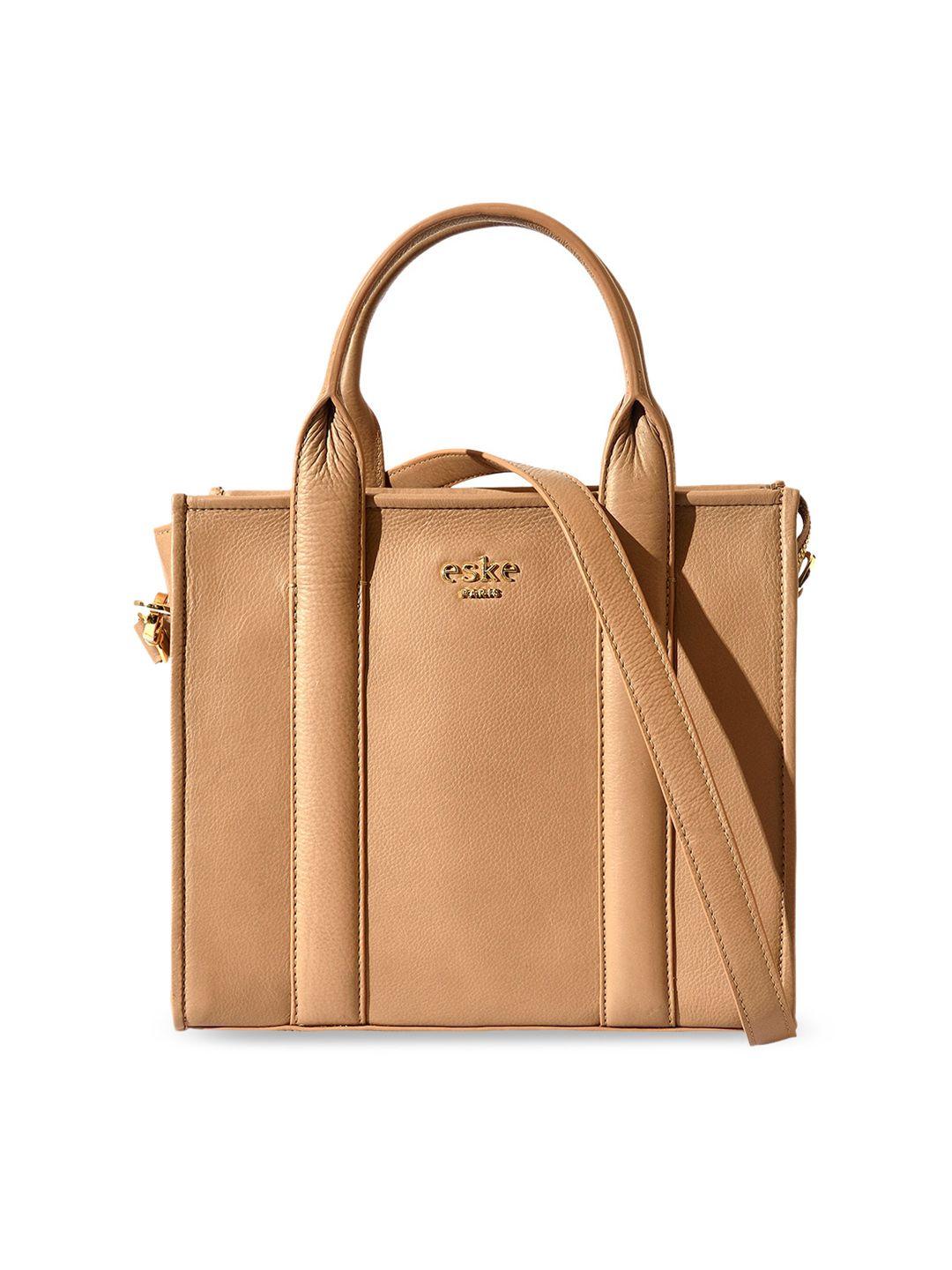 eske beige leather shopper handheld bag