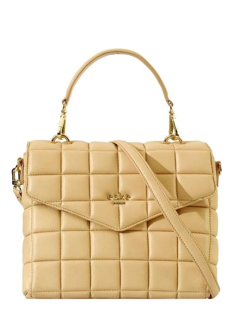 eske beige quilted medium satchel handbag
