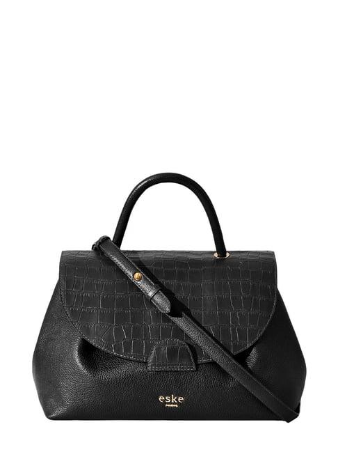 eske black animal effect medium satchel handbag