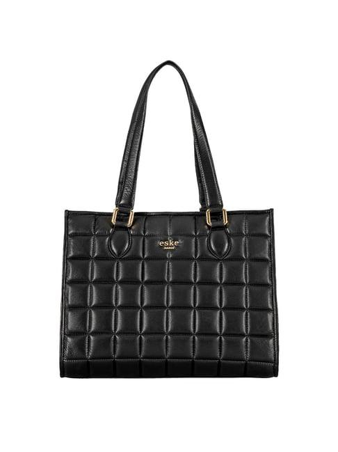 eske black quilted large tote handbag