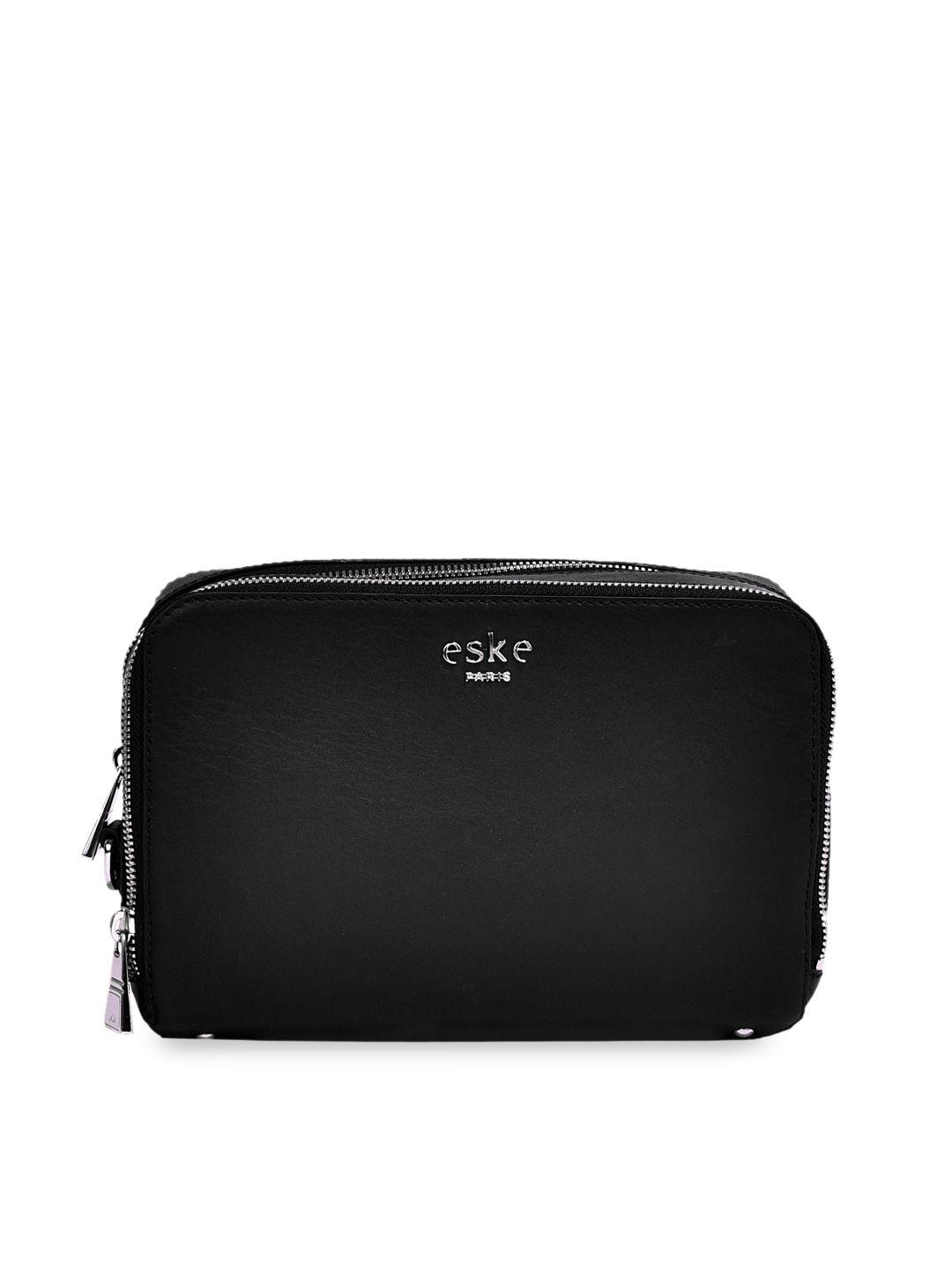 eske black solid leather travel pouch