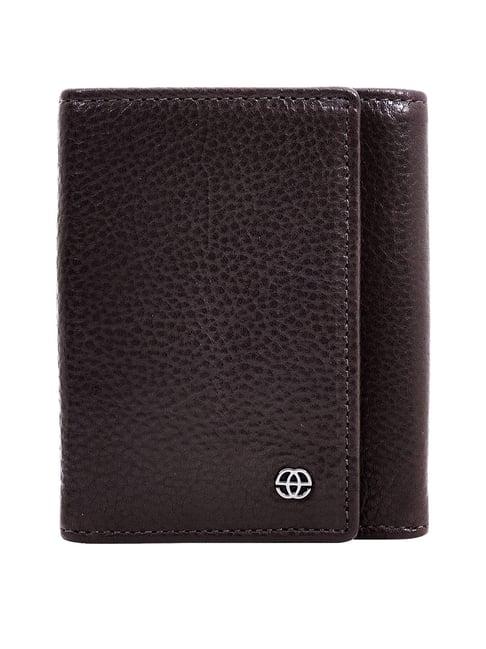 eske black solid tri-fold wallet for men