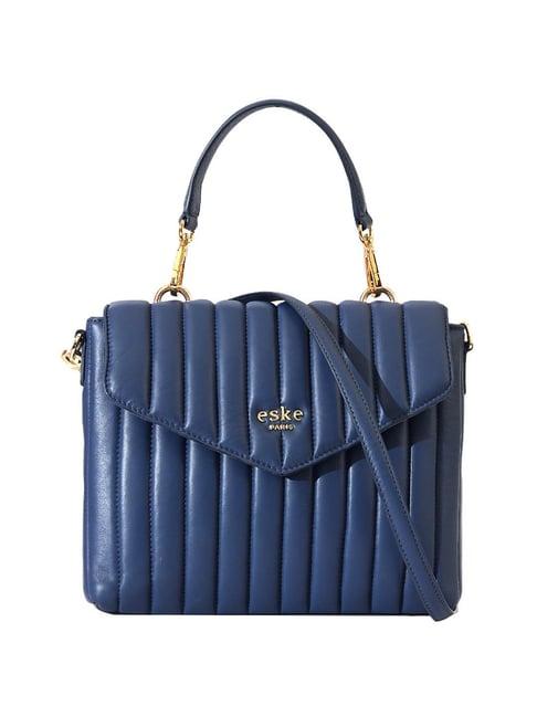 eske blue quilted large satchel handbag