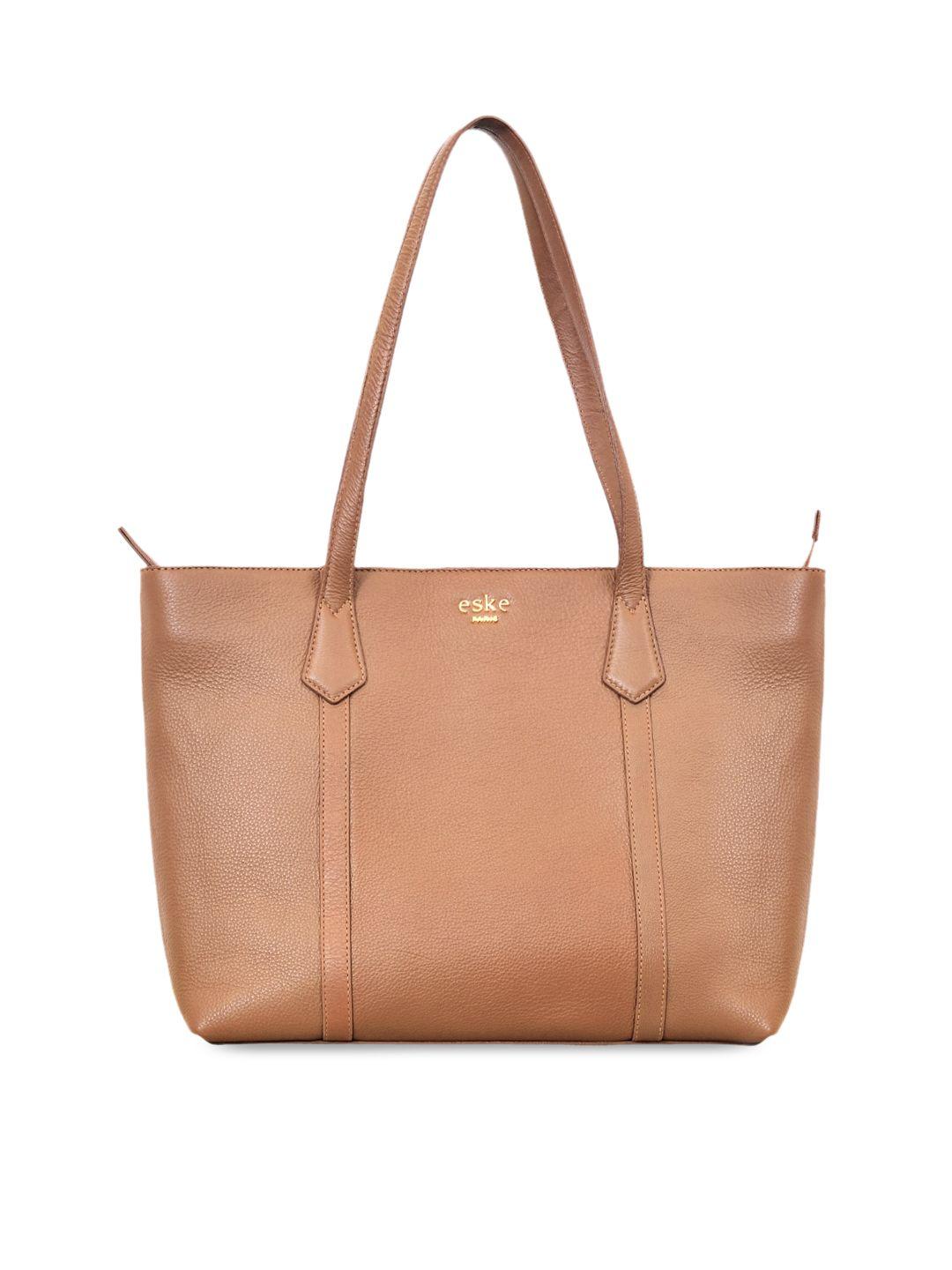 eske brown leather structured shoulder bag