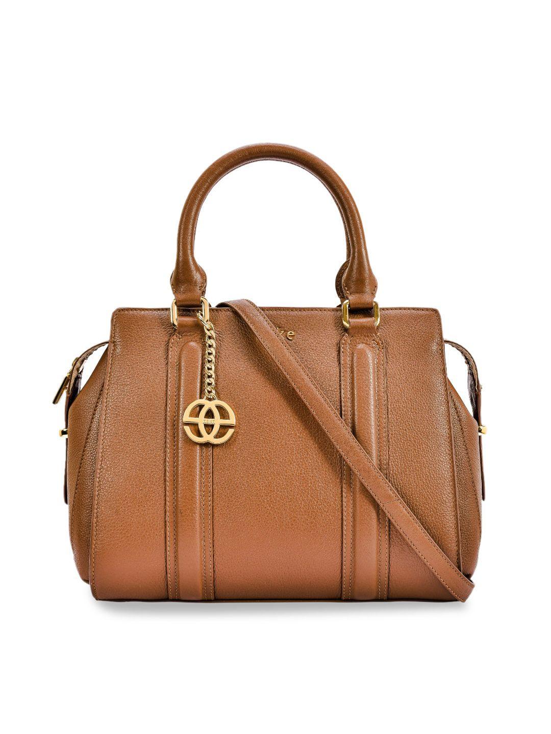 eske brown solid leather handheld bag