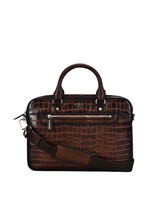 eske callum dark brown leather medium laptop messenger bag