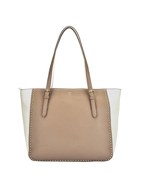 eske emma shopper brown rivets medium tote handbag