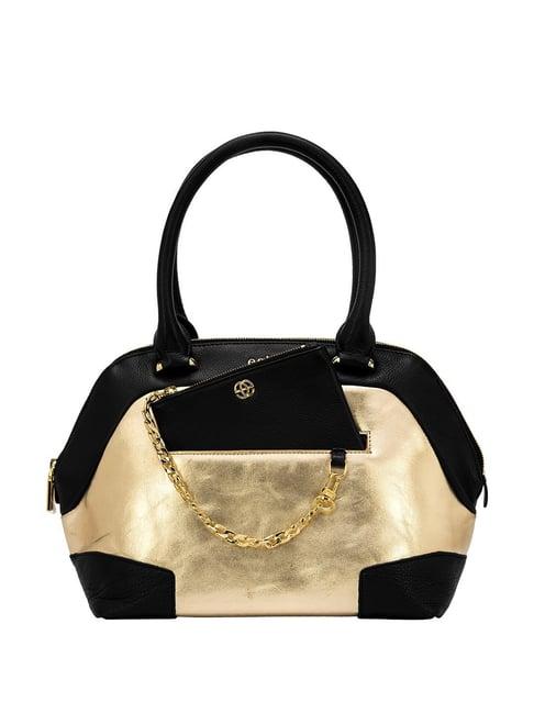 eske feya black & golden color block medium handbag